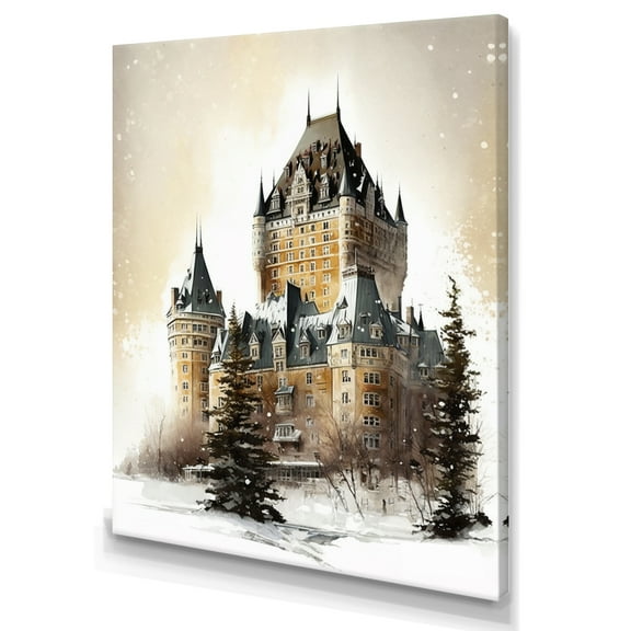 Designart Winter Season Chateau Frontenac II Canvas Wall Art