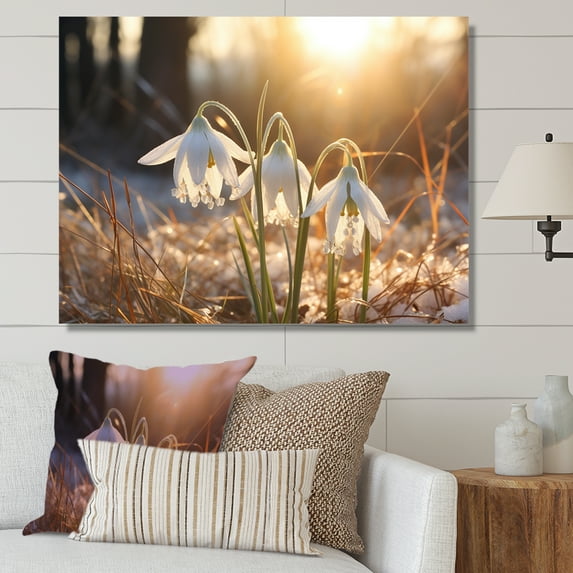 Designart "Winter Sunrise Over Snowdrops" Snowdrops Wall Decor