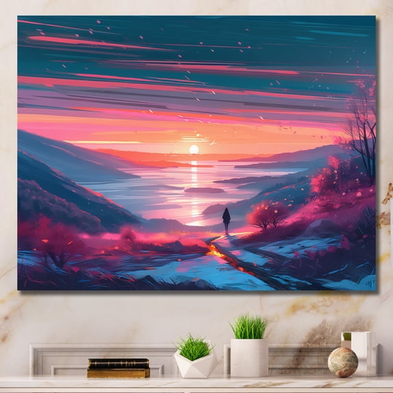 Designart "Winter Sunrise Over The Lake And Mountains II" Landscape Lake Mountains Wall Art For Bathroom