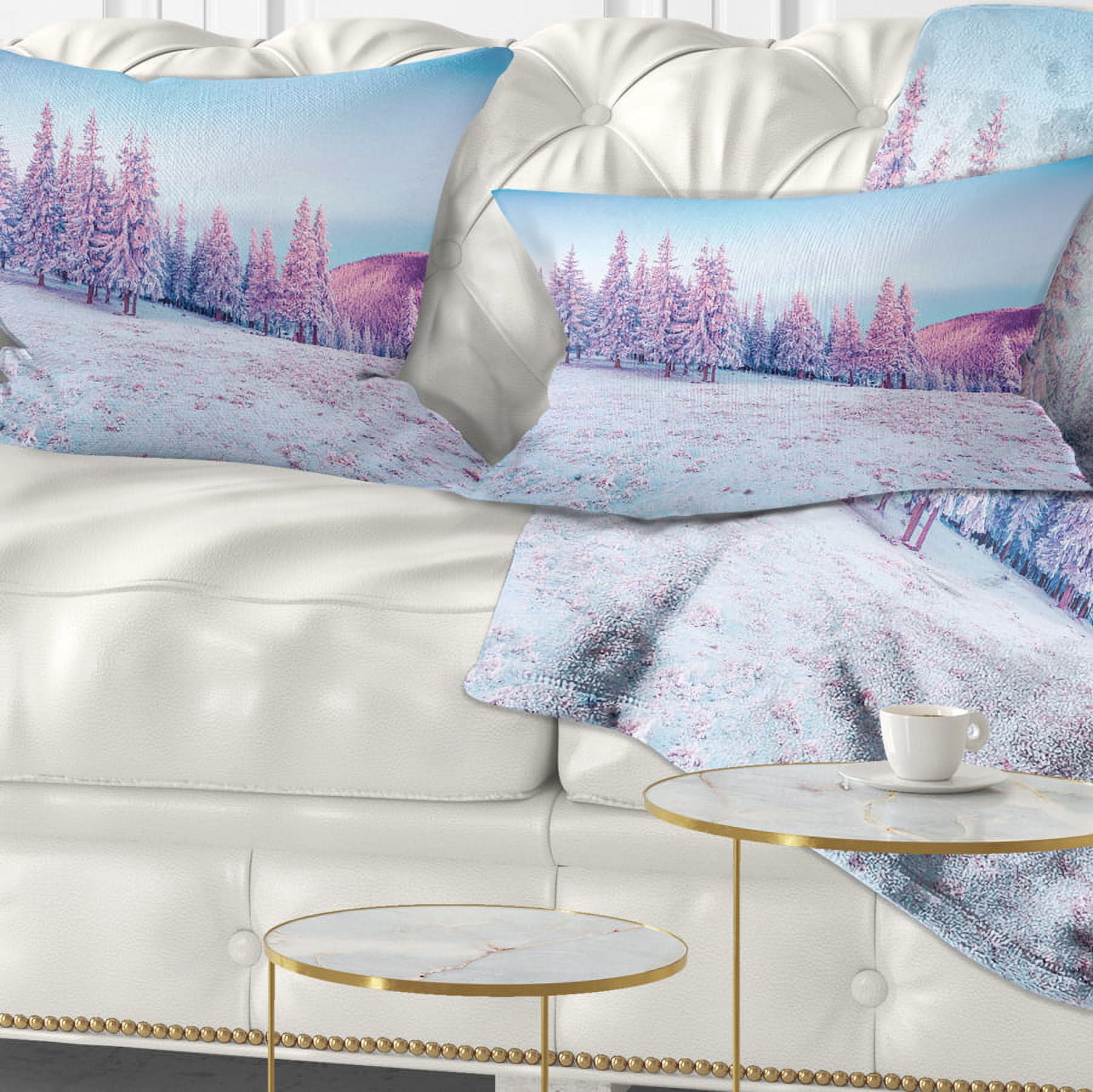 Designart Winter Sunrise in Mountains - Landscape Photography Throw Pillow - 12x20