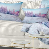 Designart Winter Sunrise in Mountains - Landscape Photography Throw Pillow - 12x20