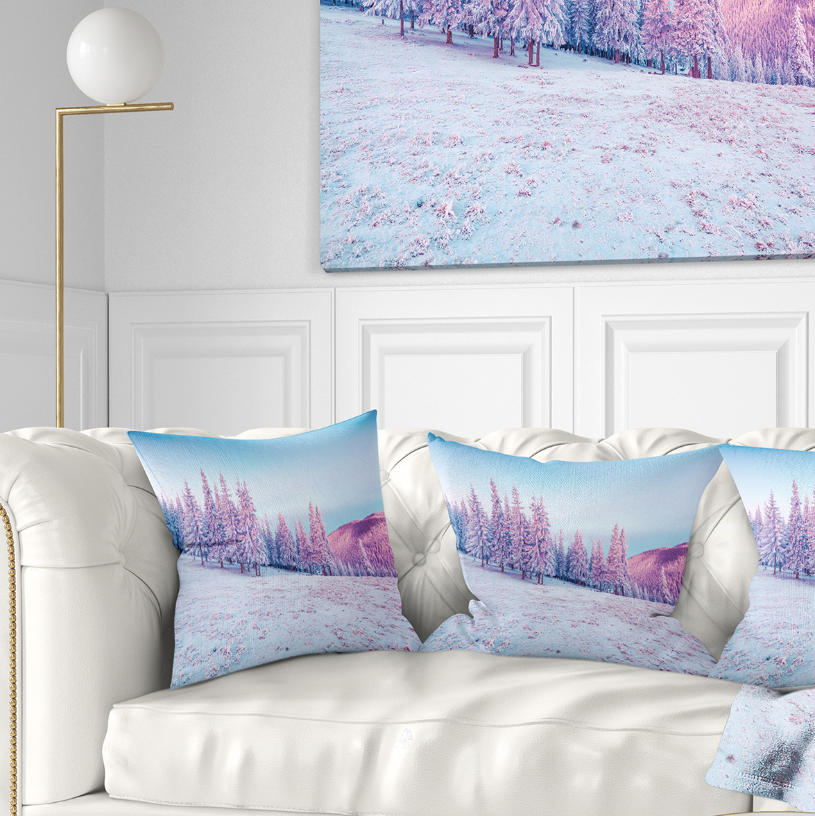 Designart Winter Sunrise in Mountains - Landscape Photography Throw Pillow - 16x16