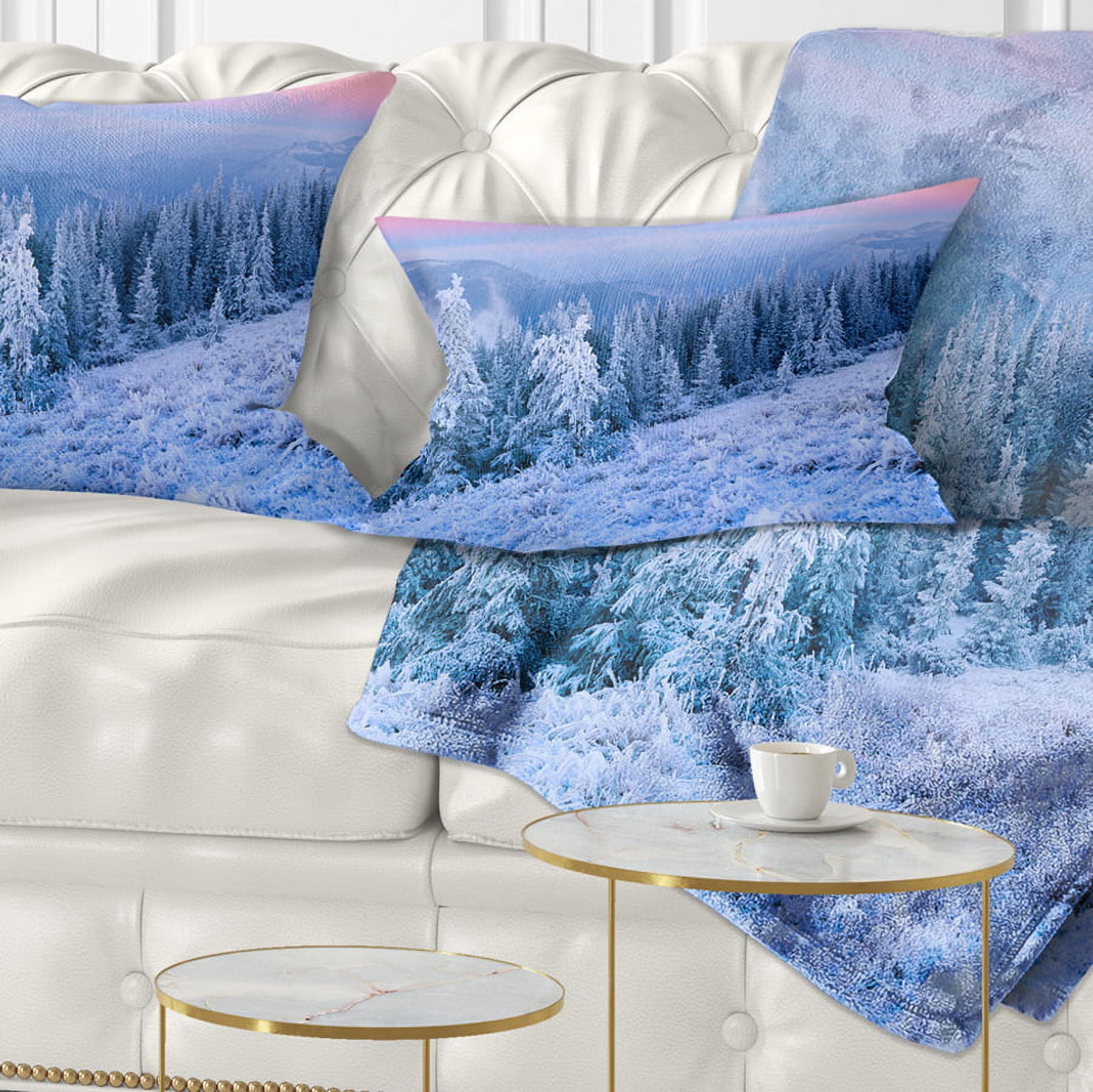 Designart Winter Sunrise over Mountain - Landscape Photography Throw Pillow - 12x20