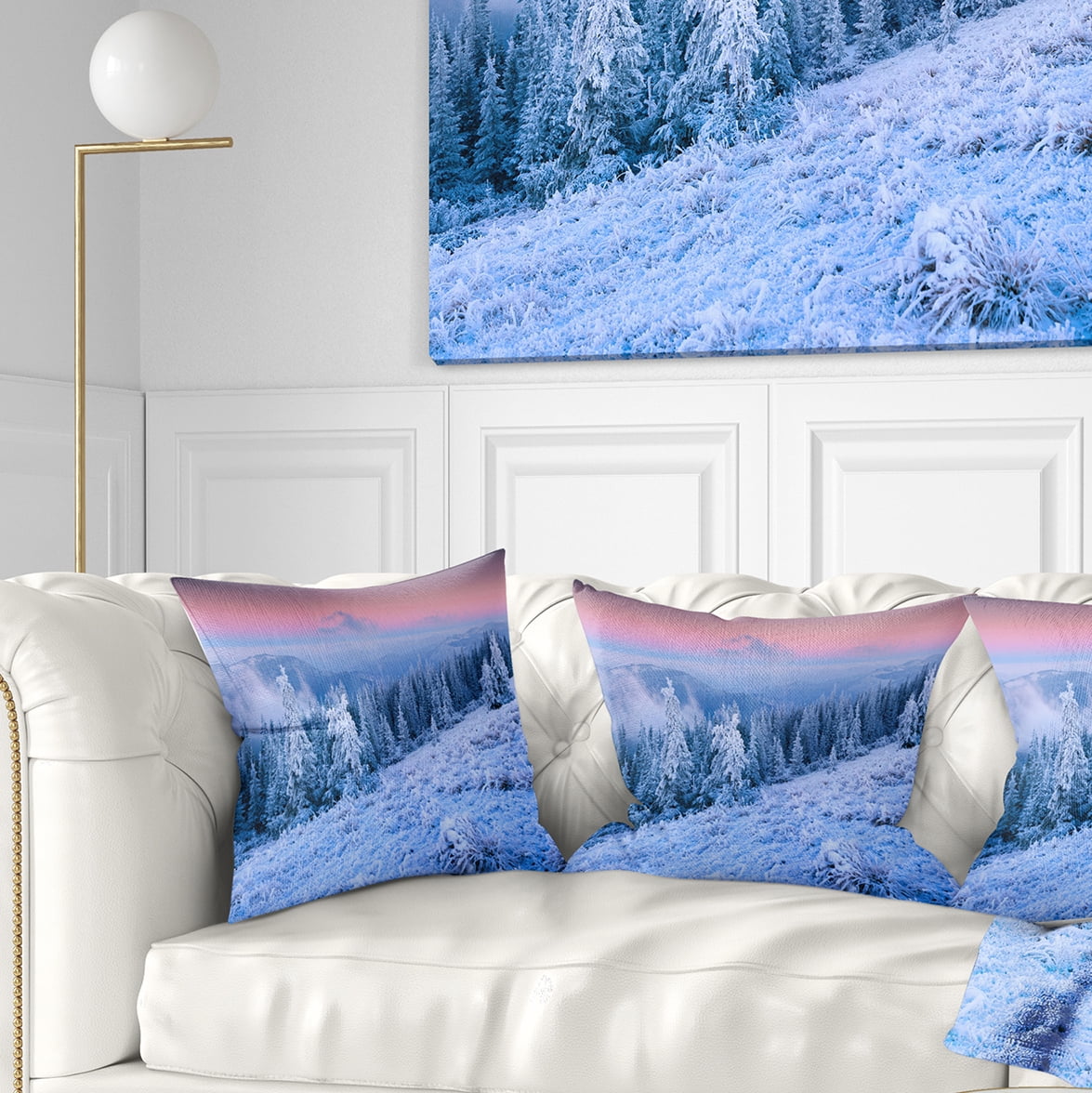 Designart Winter Sunrise over Mountain - Landscape Photography Throw Pillow - 18x18