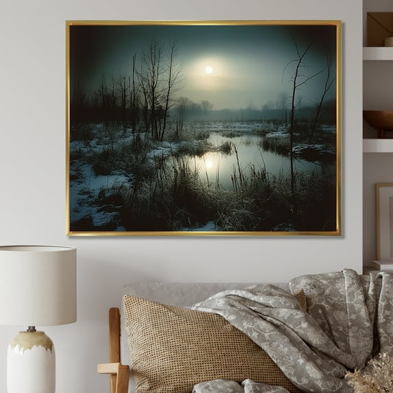 Designart "Winter Tree In Black And White Photography I" Tree Floater Framed Canvas Wall Art