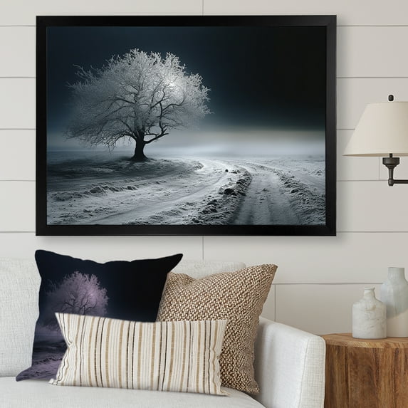 Designart "Winter Tree In Black And White Photography II" Tree Picture Framed Canvas Prints