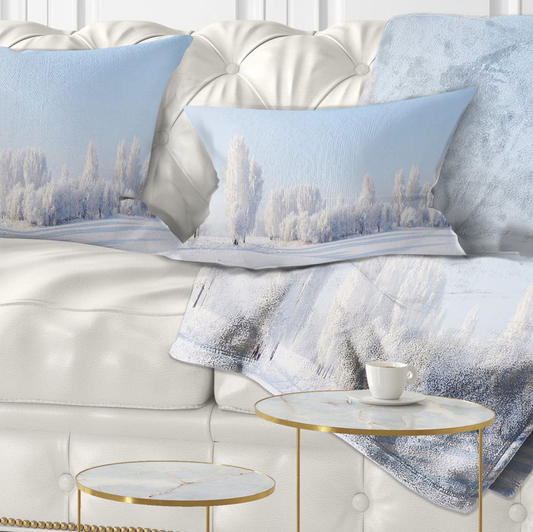 Designart Winter Trees Covered with Frost - Landscape Photography Throw Pillow - 12x20