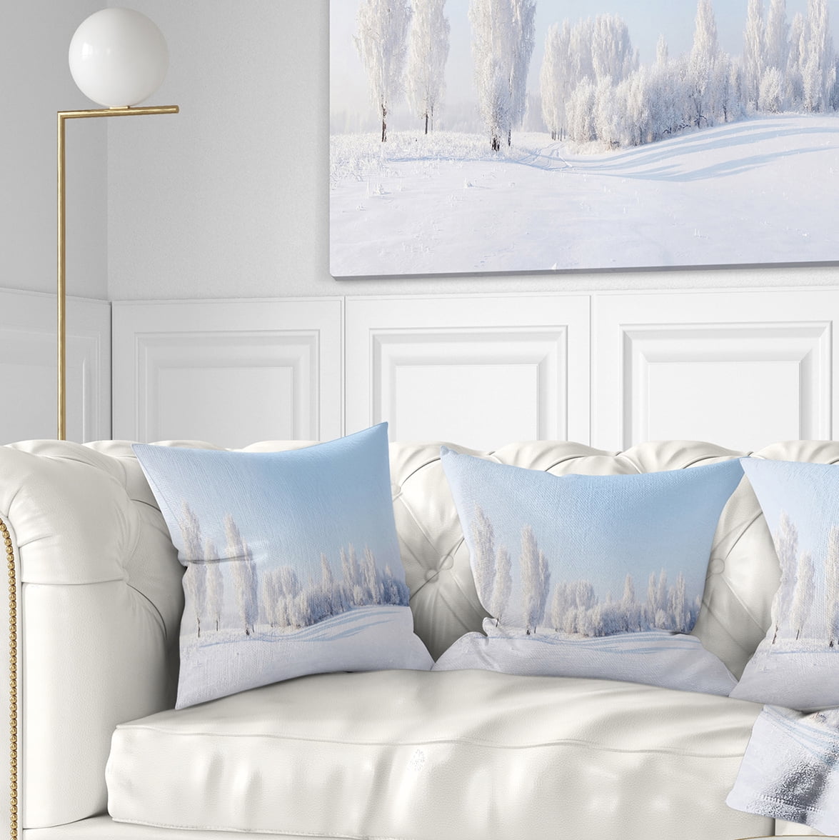 Designart Winter Trees Covered with Frost - Landscape Photography Throw Pillow - 16x16