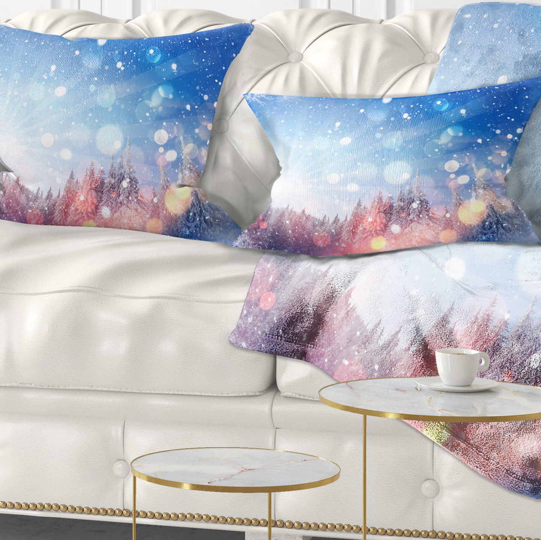 Designart Winter Trees Snowbound - Landscape Printed Throw Pillow - 12x20