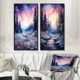 thumbnail image 1 of Designart "Winter Twilight Among Pine Trees II" Tree Pine Framed Wall Art Set Of 2 - Pink Floral Framed Canvas Set For Living Room Decor, 1 of 7