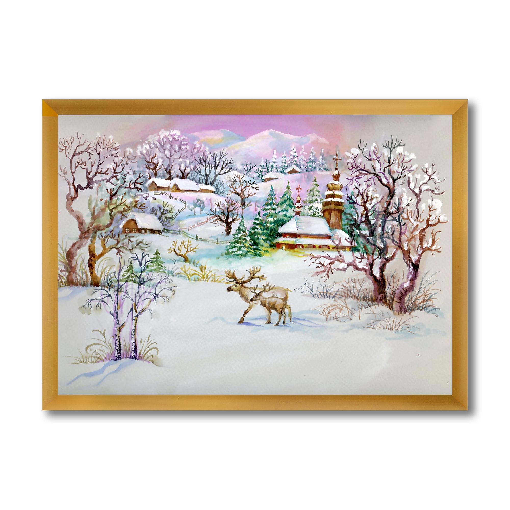 Designart 'Winter VIllage Life Landscape' Traditional Framed Art Print