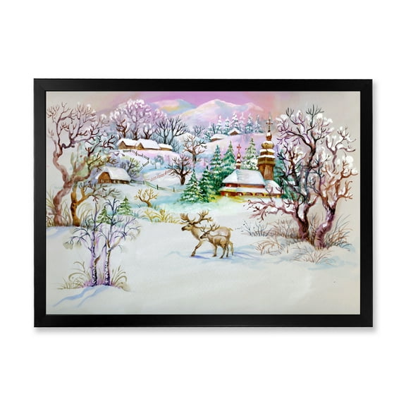 Designart 'Winter VIllage Life Landscape' Traditional Framed Art Print