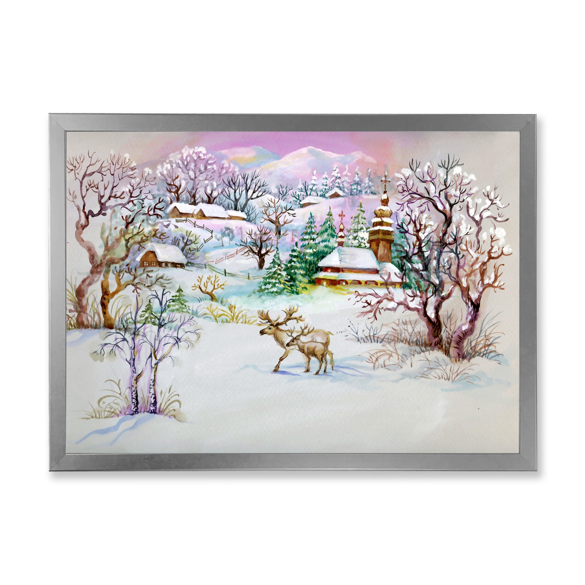 Designart 'Winter VIllage Life Landscape' Traditional Framed Art Print