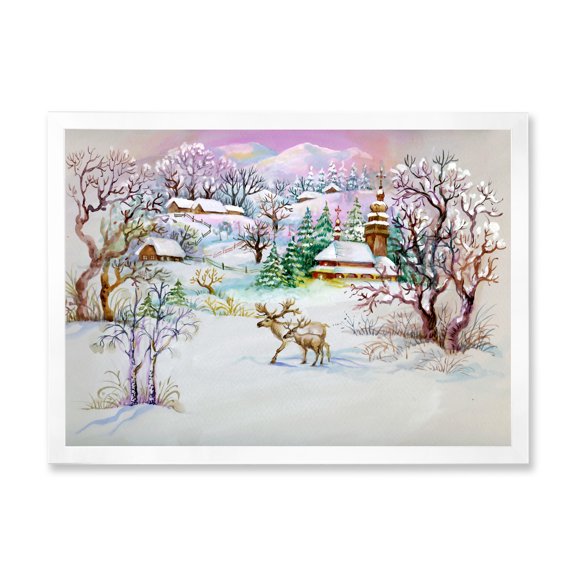 Designart 'Winter VIllage Life Landscape' Traditional Framed Art Print