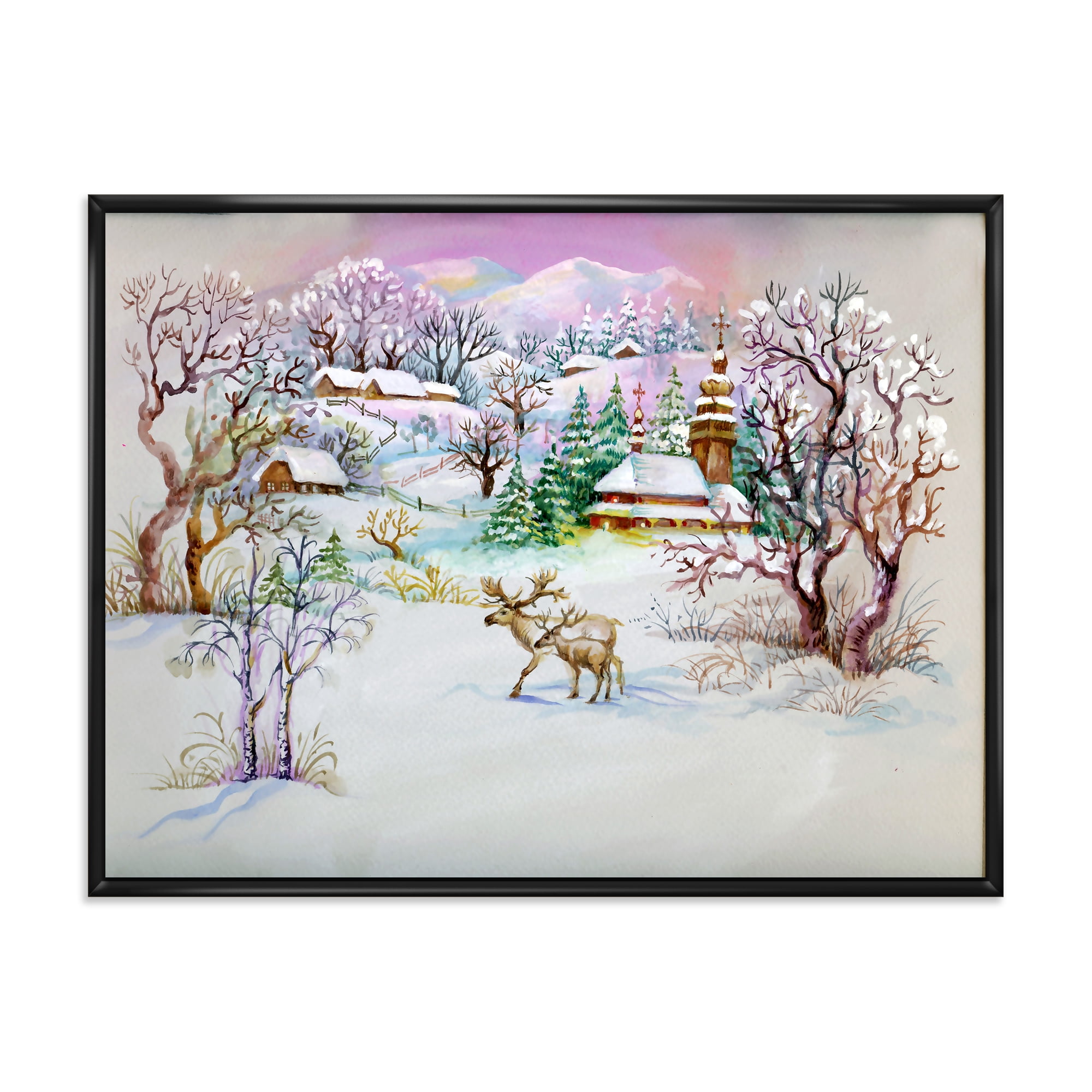 Designart 'Winter VIllage Life Landscape' Traditional Framed Canvas Wall Art Print