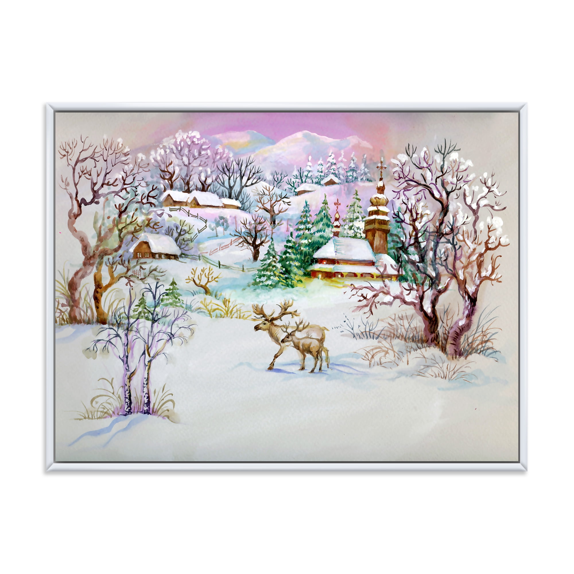 Designart 'Winter VIllage Life Landscape' Traditional Framed Canvas Wall Art Print