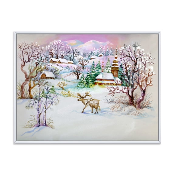 Designart 'Winter VIllage Life Landscape' Traditional Framed Canvas Wall Art Print