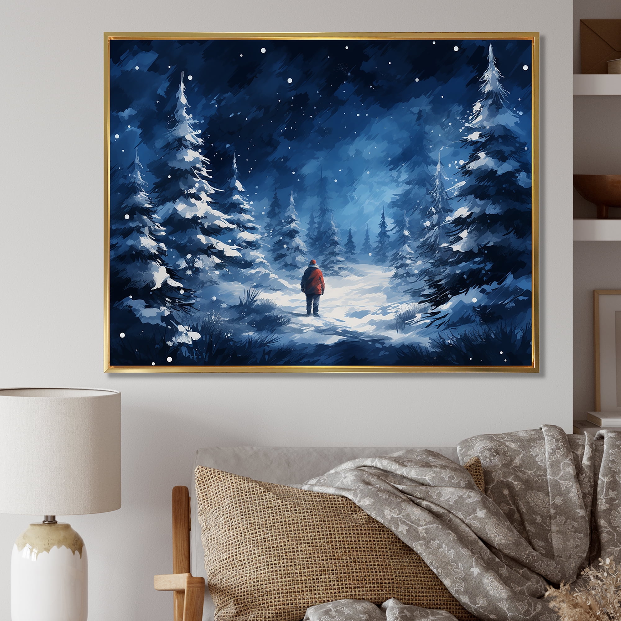 Designart "Winter Whispers Blue and White Forest" Floral Framed Wall