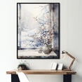 thumbnail image 1 of Designart "Winter Window View of Floral Snow I" Landscapes Framed Wall Art - Traditional White Japan Hallway Framed Wall Art Decor, 1 of 6
