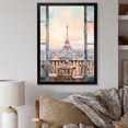 thumbnail image 1 of Designart "Winter Window View of Paris III" Cityscapes Framed Wall Art - Industrial Blue Paris Entryway Framed Wall Art, 1 of 1