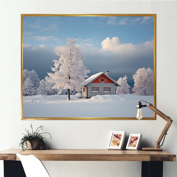 Designart "Winter Wonderland At Hotels And Lodges I" Hotels & Lodges Floater Framed Canvas Wall Art