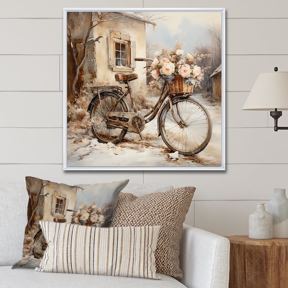 Designart "Winter Wonderland Bicycle Appeal II" Bicycle Floater Framed Wall Art Prints