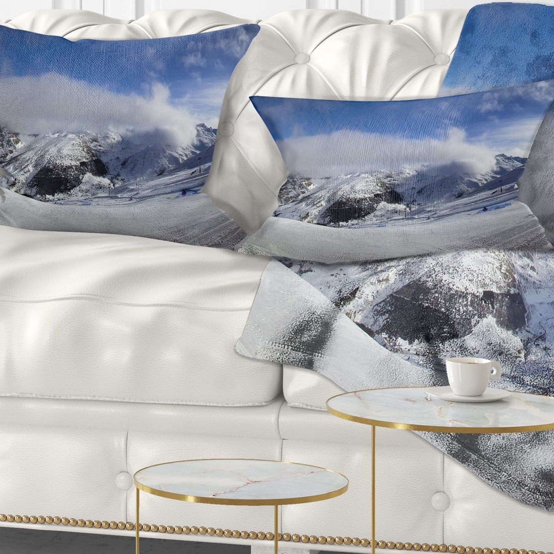 Designart Winter in Alps Panorama - Landscape Printed Throw Pillow - 12x20