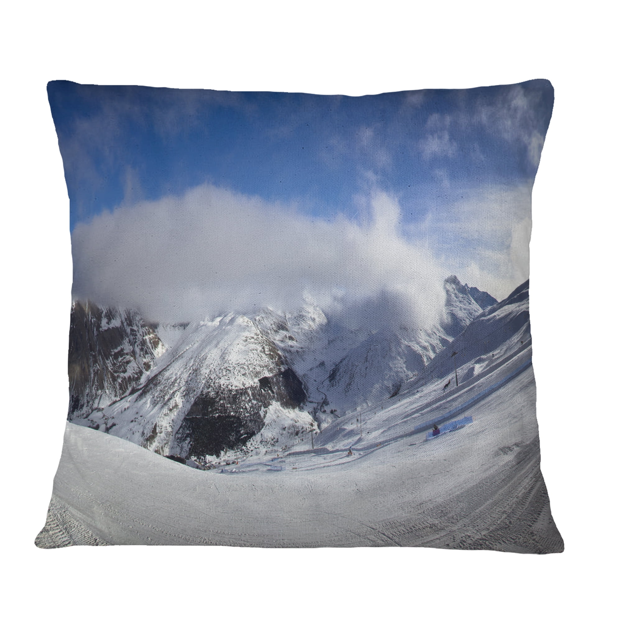 Designart Winter in Alps Panorama - Landscape Printed Throw Pillow - 18x18