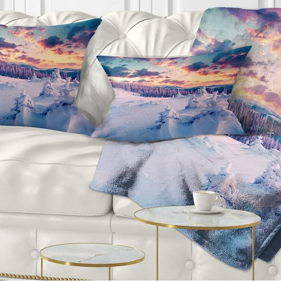 Designart Winter in Carpathian Mountains - Landscape Photography Throw Pillow - 12x20