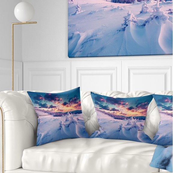 Designart Winter in Carpathian Mountains - Landscape Photography Throw Pillow - 16x16