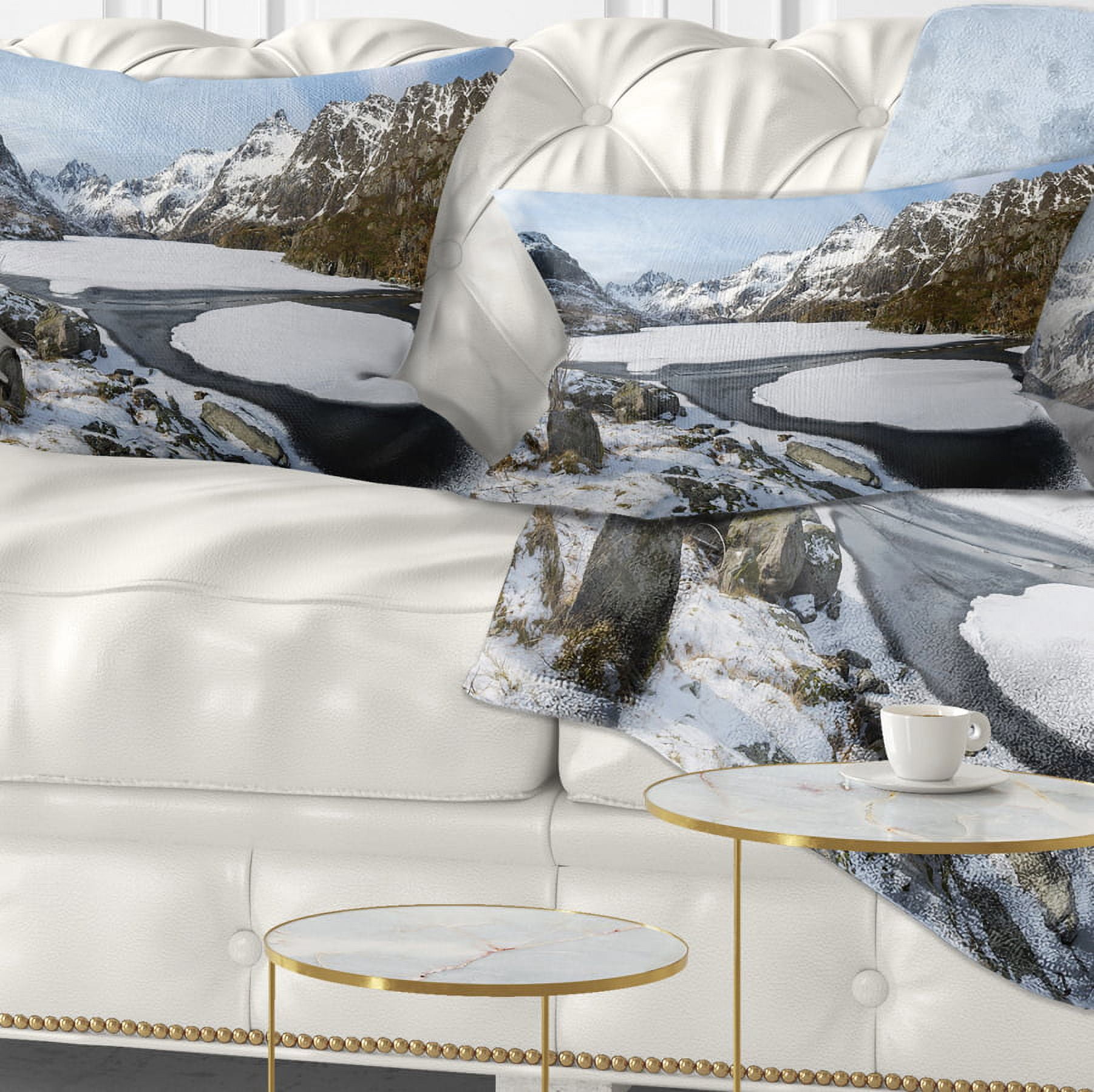 Designart Winter in Lofoten Islands - Landscape Printed Throw Pillow - 12x20