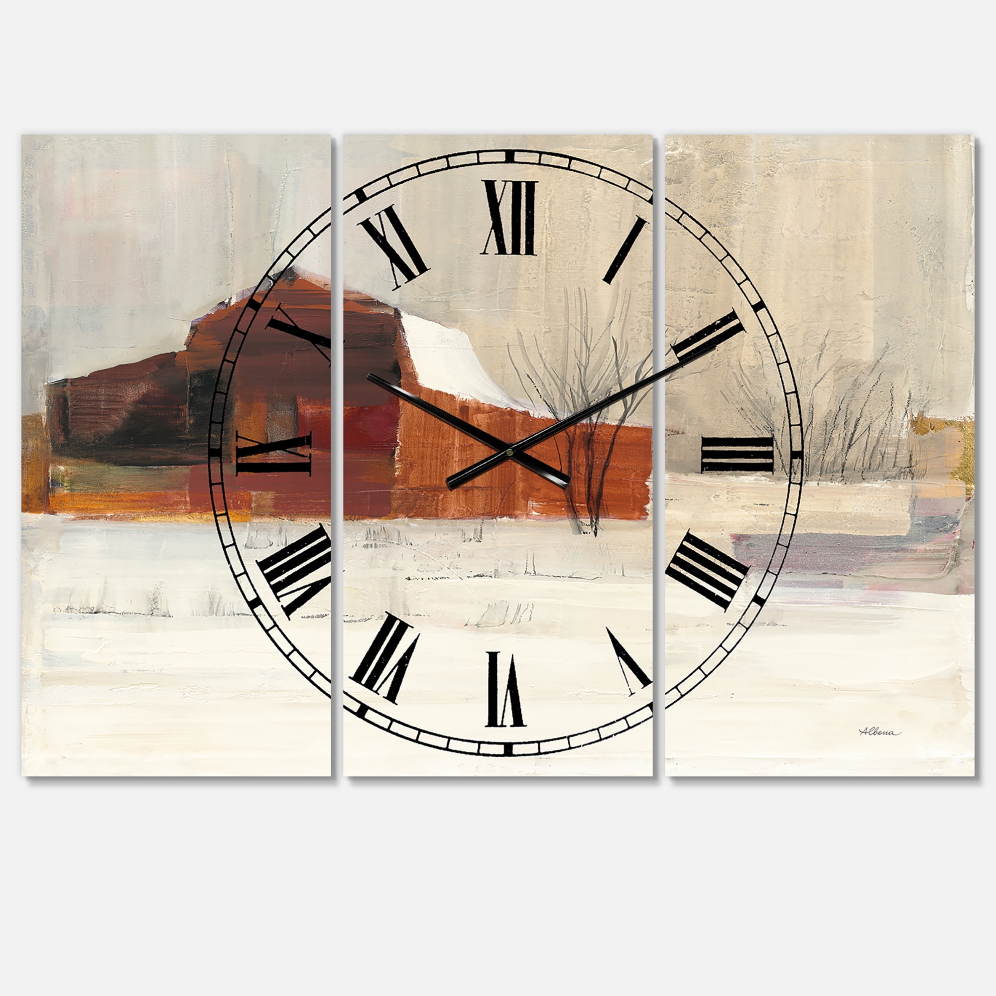 Designart 'Winter in the Barns' Farmhouse Wall Clock