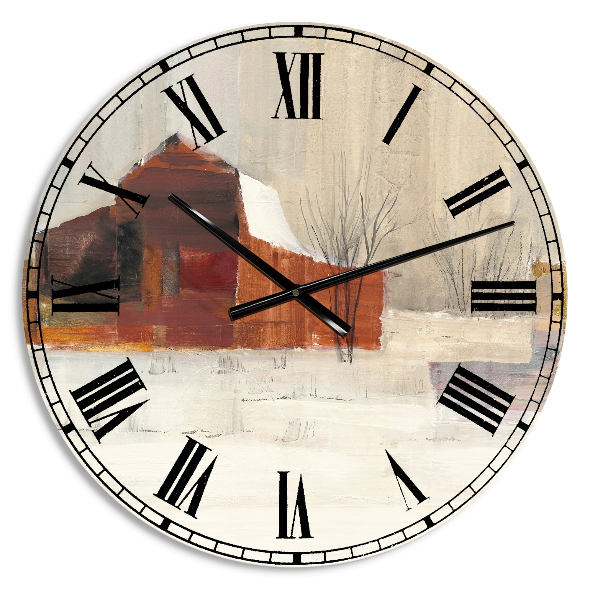 Designart 'Winter in the Barns' Farmhouse wall clock