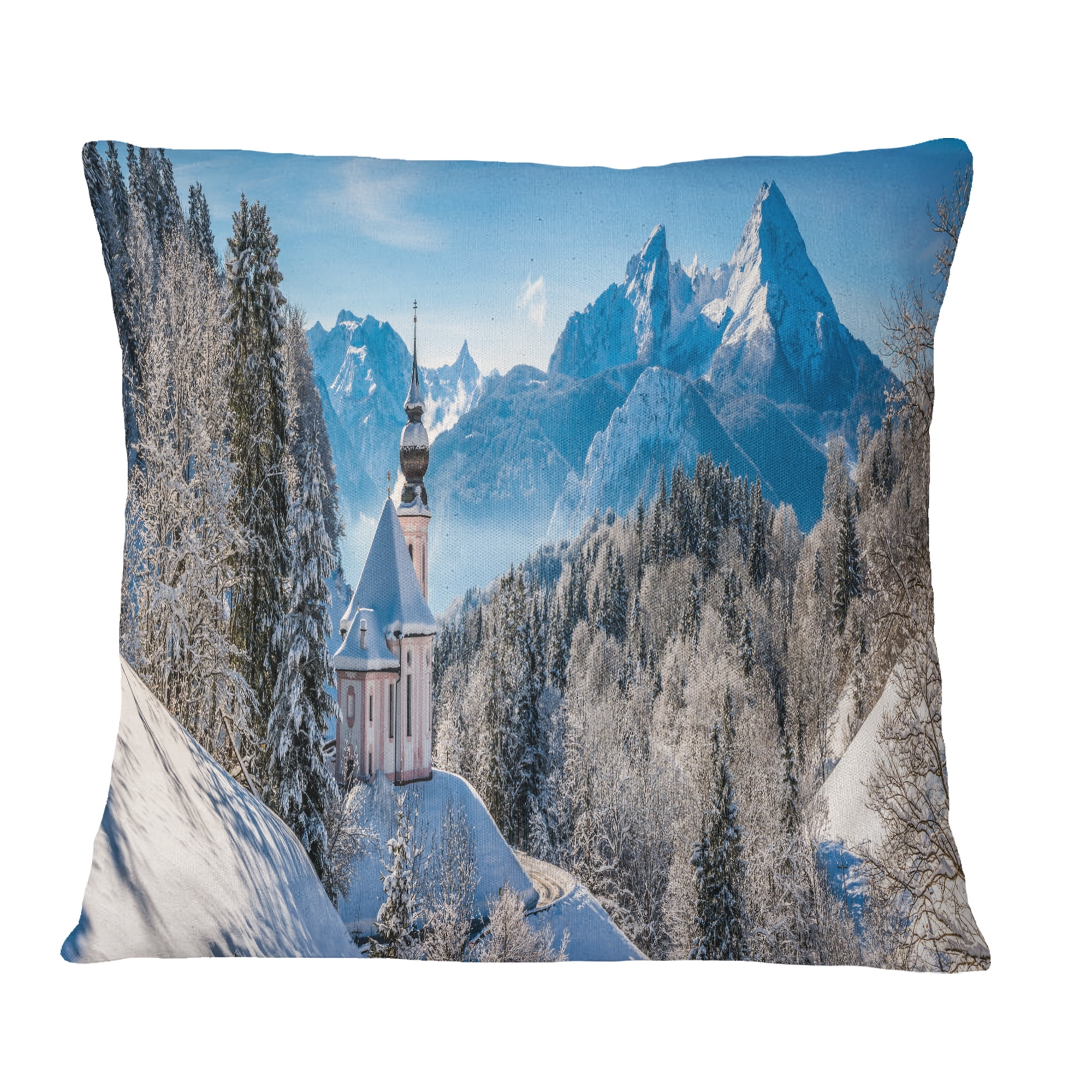 Designart Winter in the Bavarian Alps - Landscape Printed Throw Pillow - 16x16