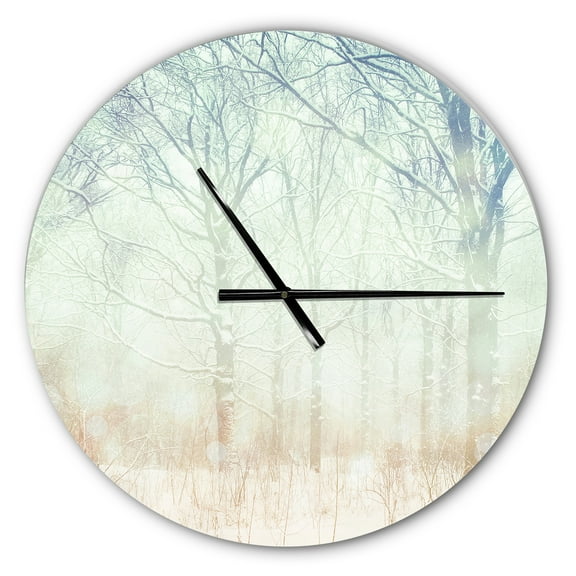 Designart 'Winter with Foggy Forest ' Farmhouse wall clock