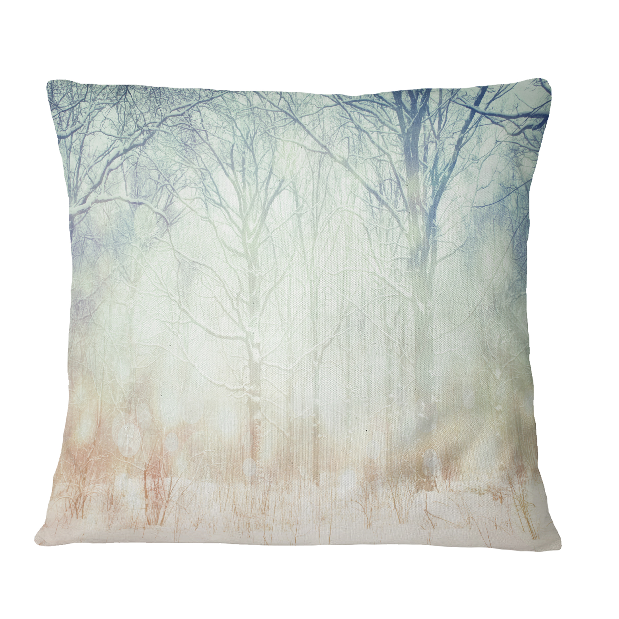 Designart Winter with Foggy Forest - Landscape Printed Throw Pillow - 18x18