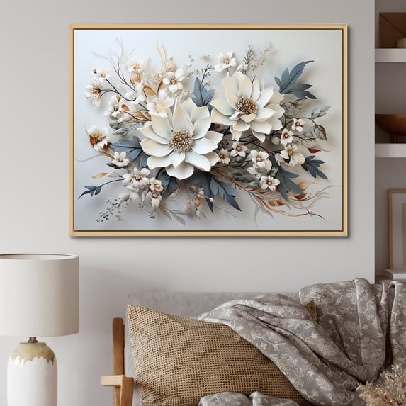 Designart "Wintery Floral Charm I" Seasonal Flowers Floater Framed Wall Decor