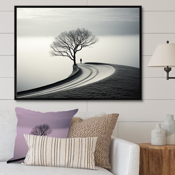 Designart "Wintery Landscape Snapshot" Winter Landscape Floater Framed Wall Art Living Room
