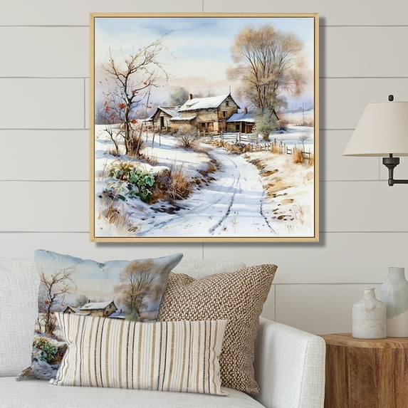 Designart "Wintery Rural Fusion II" Farm Floater Framed Wall Decor
