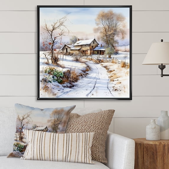 Designart "Wintery Rural Fusion II" Farm Floater Framed Wall Decor