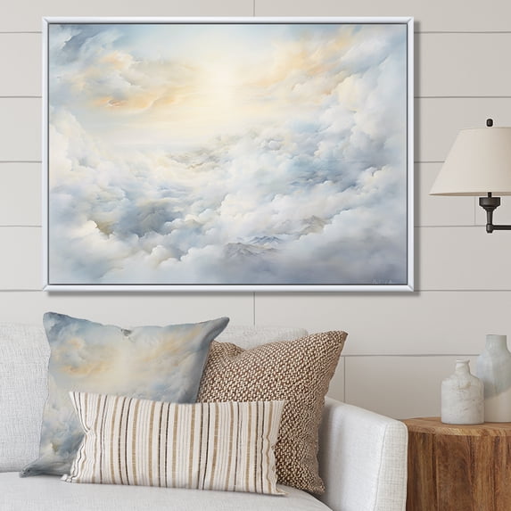 Designart "Wintry Clouds Allure I" Clouds Floater Framed Wall Art Prints