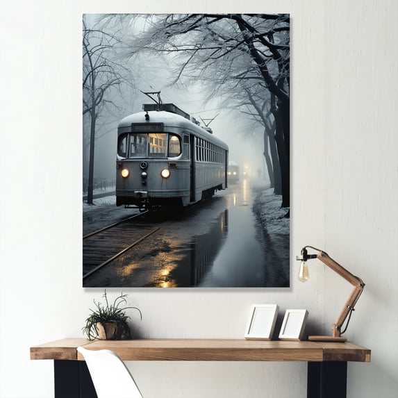 Designart "Wintry Train Scene" Train Wall Art Living Room