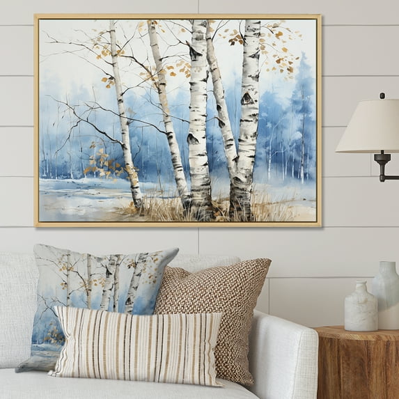 Designart "Wintry White Birch Forest II" Tree Birch Floater Framed Canvas Prints
