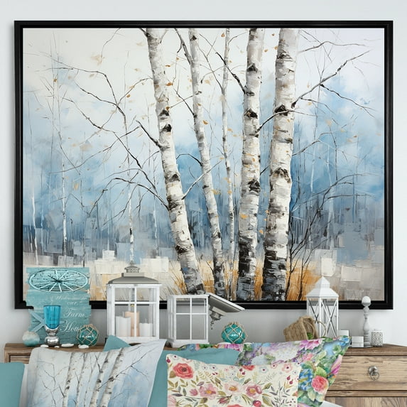 Designart "Wintry White Birch Forest III" Tree Birch Floater Framed Wall Decor