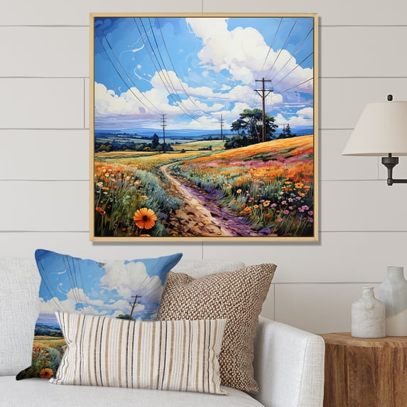 Designart "Wired Wilderness Power Lines painting" Landscapes Floater Framed Wall Art Living Room