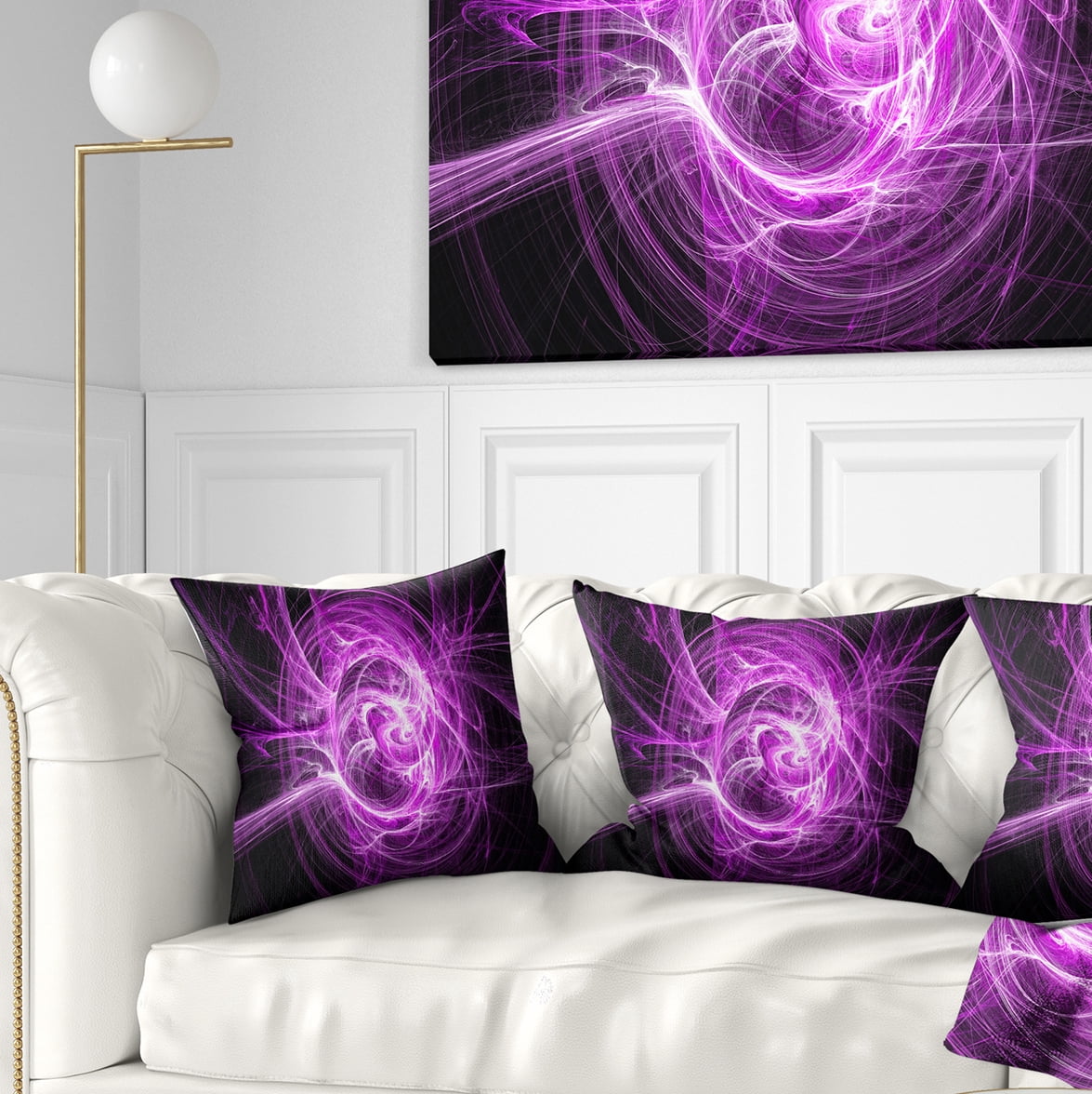 Designart Wisps of Smoke Purple in Black - Abstract Throw Pillow - 16x16