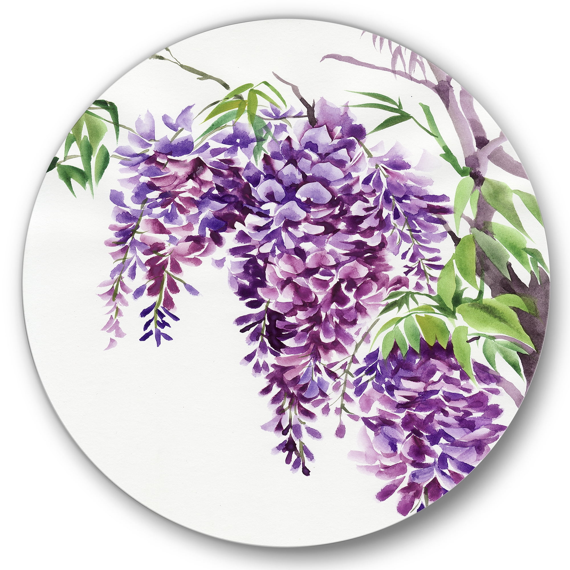 Designart 'Wisteria Purple Branches' Traditional Circle Metal Wall Art 36x36 - Disc of 36