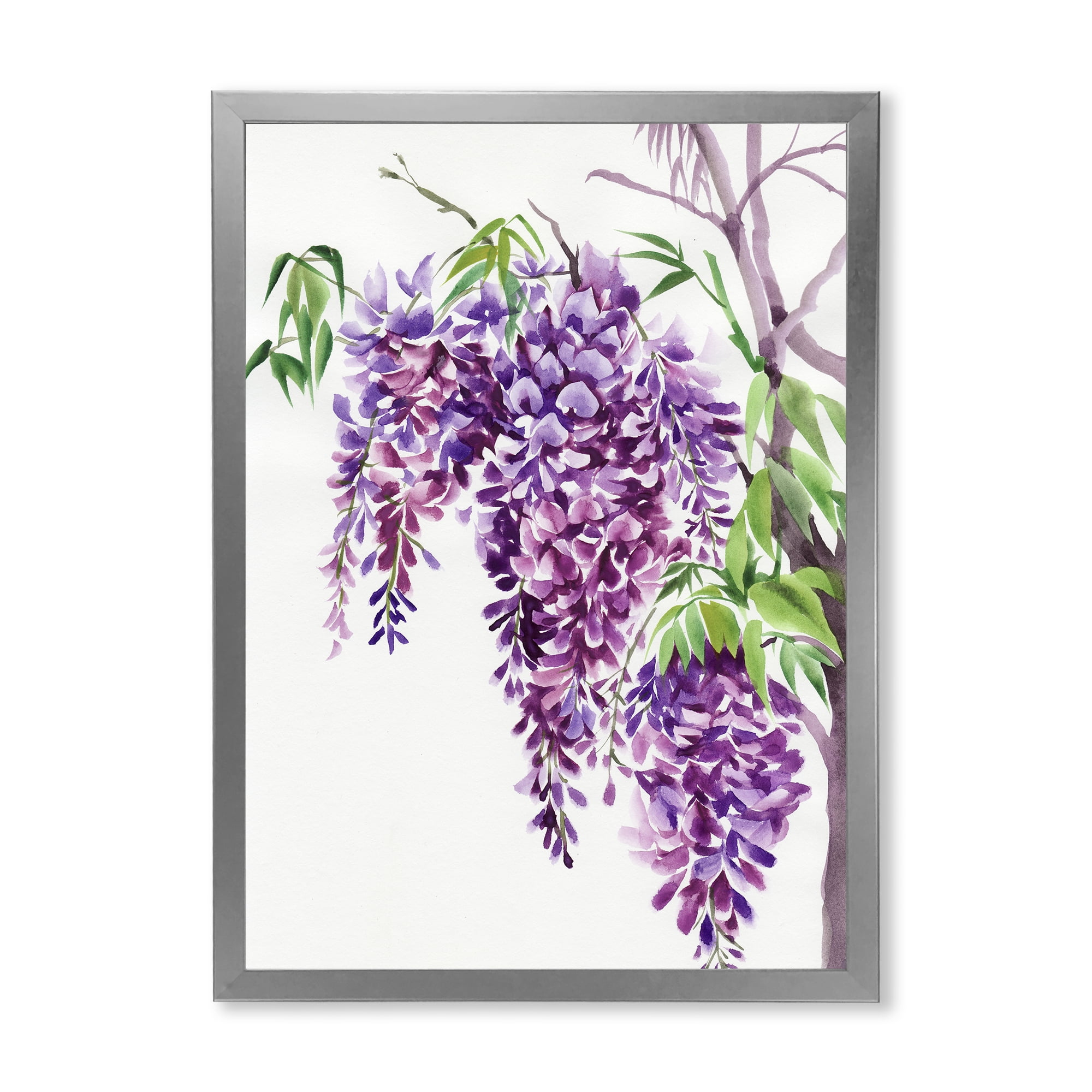 Designart 'Wisteria Purple Branches' Traditional Framed Art Print