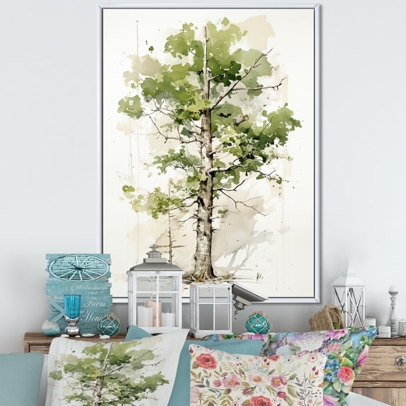 Designart "Witness of Ages in Green Sycamore Tree" Floral Framed Wall Art - Traditional Green Tree Sycamore Hallway Framed Wall Art Decor
