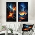 thumbnail image 1 of Designart "Witnessing a Stellar Collision" Asteroids Framed Wall Art Set Of 2 - Orange Fantasy Frame Gallery Set For Office Decor, 1 of 7